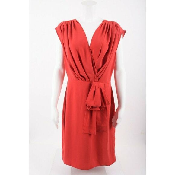 Trina Turk Womens Bijou Dress Sz 8 Red Knee Length Gathered Front Sash Party NWT - Picture 2 of 8